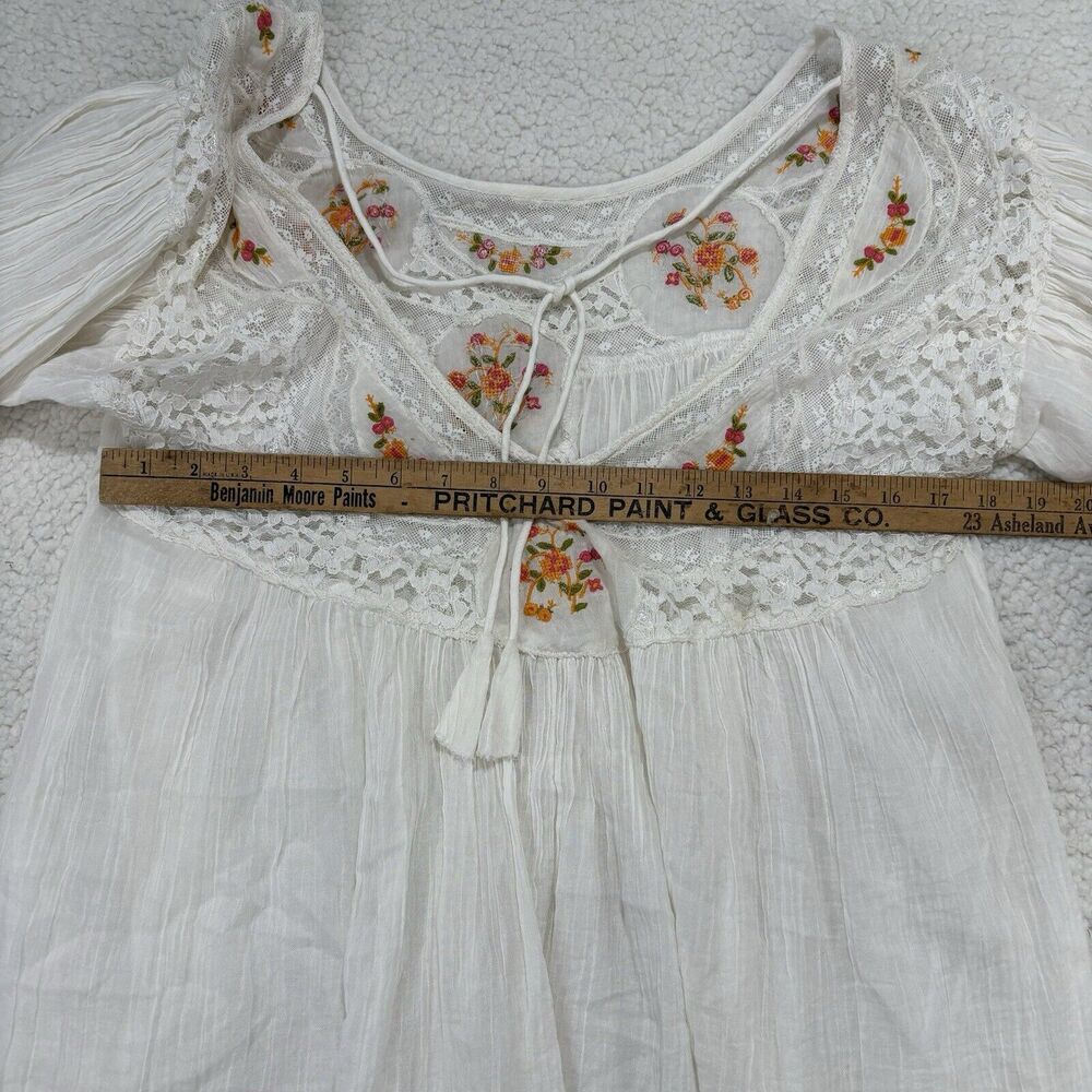 Free People Secret Garden Cotton Embroidered Lace Top Ivory Flowy Open Back XS - Picture 11 of 11